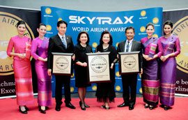 การบินไทยรับรางวัลสายการบินยอดเยี่ยมอันดับ 1 จากสกายแทรกซ์ 3 รางวัล
