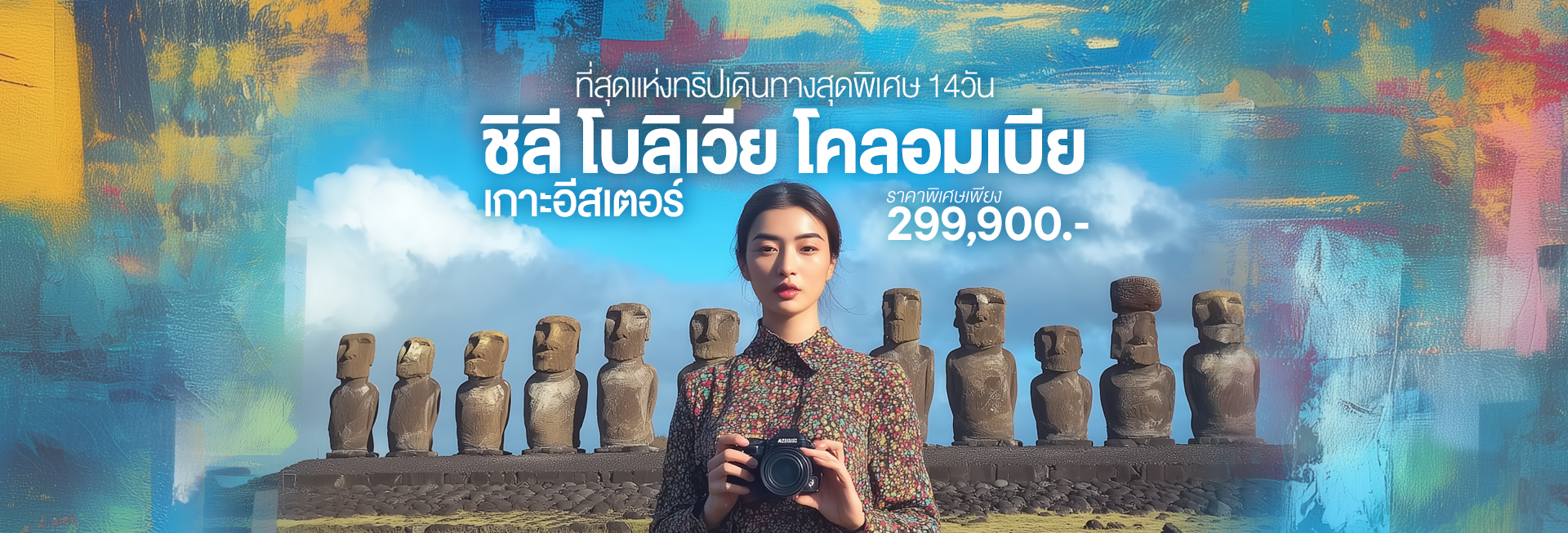 ทัวร์อเมริกาใต้ ชิลี โบลิเวีย โคลอมเบีย เกาะอีสเตอร์ รูปปั้นโมอาย หุบเขาพระจันทร์ ทะเลสาบสีเขียว ทะเลสาบสีแดง ทะเลเกลืออูยูนิ